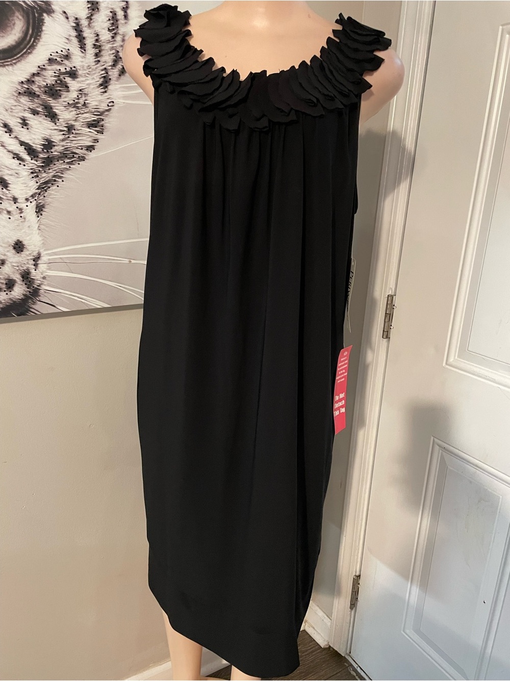 New Vintage Periwinkle Black Sleeveless Ruffle Collar Dress cocktail loose comfy